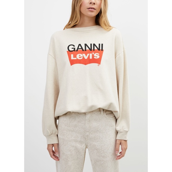 NEW Ganni x Levi's Snap Back Sweatshirt Nature Medium - Picture 12 of 17